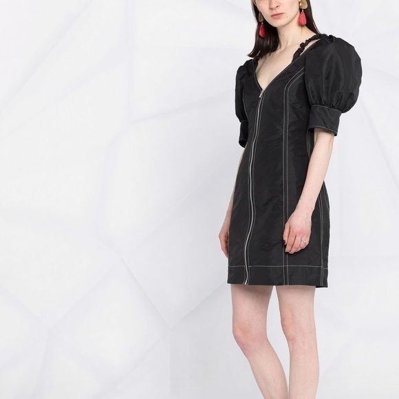 NWT Ganni Taffeta Puff-Shoulder Mini Dress | Size 38 - Picture 10 of 12